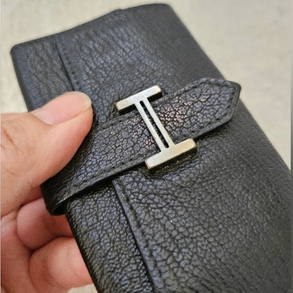 HERMES Bearn Black Leather Key holder Hermes 4 ring key case keyring Silver blk